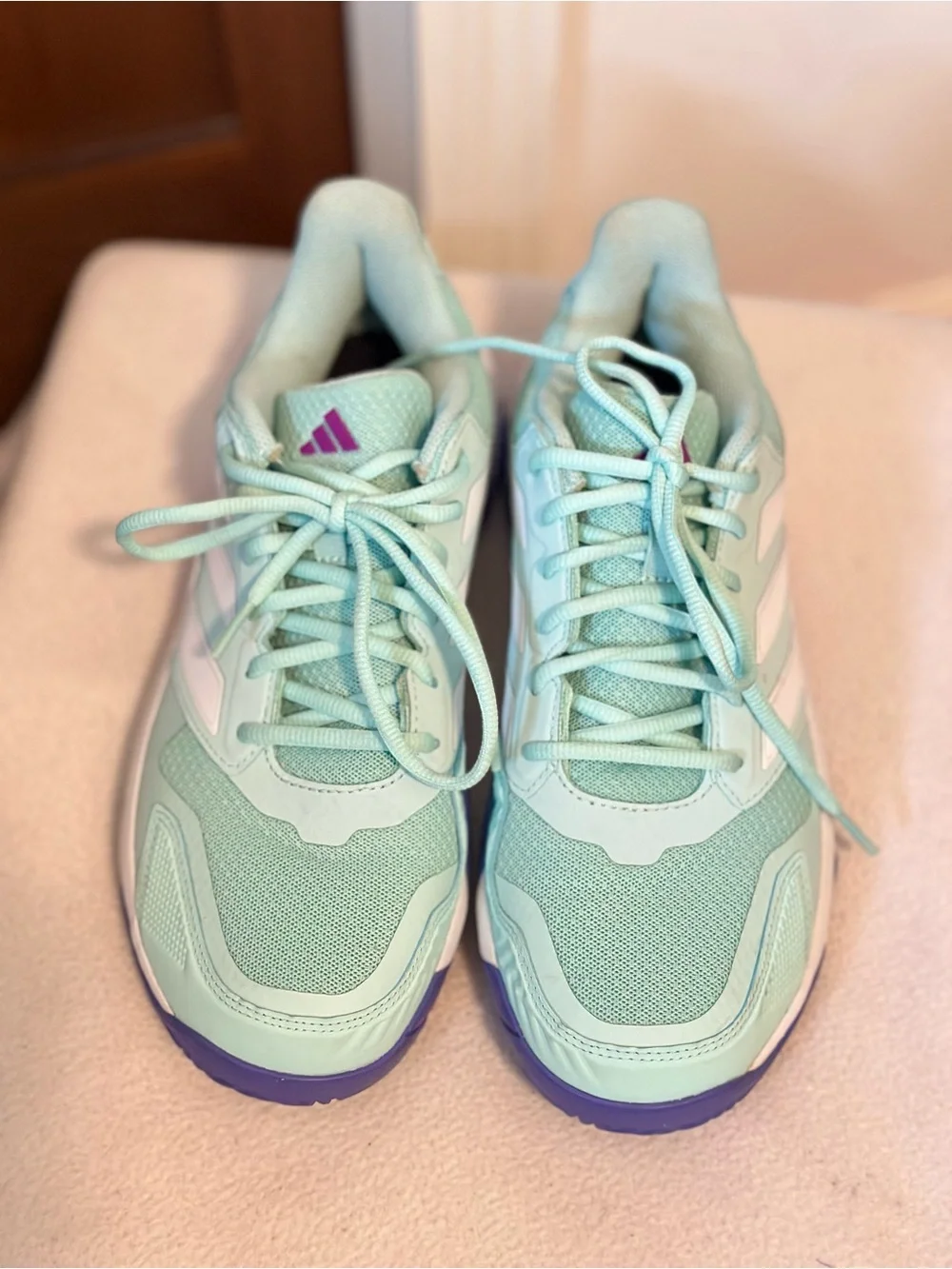 Adidas Women's Mint Teal Athletic Sneakers with Purple Accents